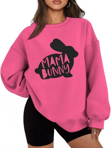Easter Mama Bunny Sweatshirts for Women Oversized Graphic Pullovers Long Sleeve Crew Neck Tops Plus Size in Saudi Arabia
