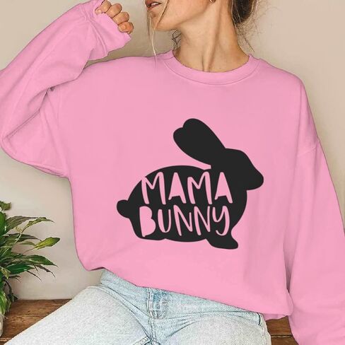 Easter Mama Bunny Sweatshirts for Women Oversized Graphic Pullovers Long Sleeve Crew Neck Tops Plus Size in Saudi Arabia