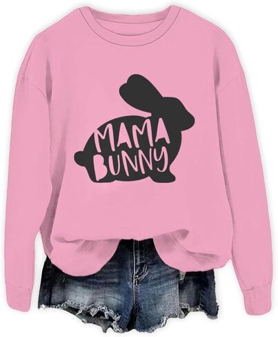 Easter Mama Bunny Sweatshirts for Women Oversized Graphic Pullovers Long Sleeve Crew Neck Tops Plus Size in Saudi Arabia
