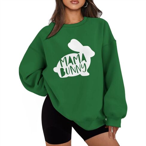 Easter Mama Bunny Sweatshirts for Women Oversized Graphic Pullovers Long Sleeve Crew Neck Tops Plus Size in Saudi Arabia