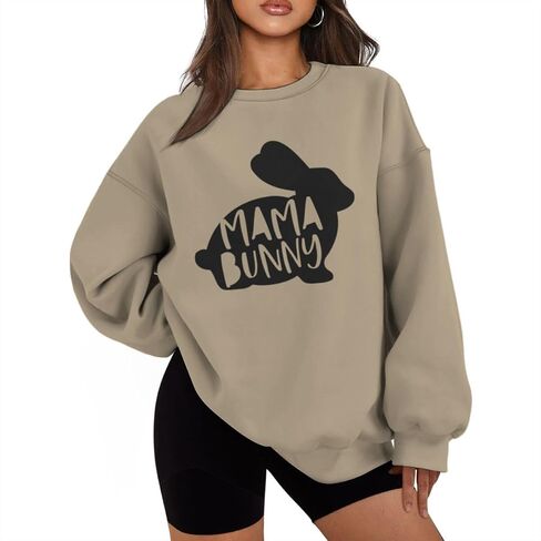 Easter Mama Bunny Sweatshirts for Women Oversized Graphic Pullovers Long Sleeve Crew Neck Tops Plus Size in Saudi Arabia