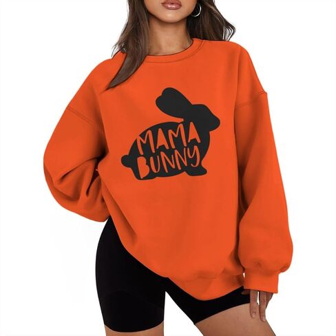 Easter Mama Bunny Sweatshirts for Women Oversized Graphic Pullovers Long Sleeve Crew Neck Tops Plus Size in Saudi Arabia