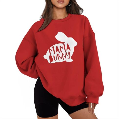 Easter Mama Bunny Sweatshirts for Women Oversized Graphic Pullovers Long Sleeve Crew Neck Tops Plus Size in Saudi Arabia