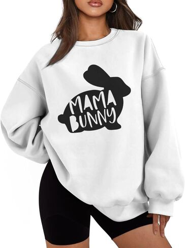 Easter Mama Bunny Sweatshirts for Women Oversized Graphic Pullovers Long Sleeve Crew Neck Tops Plus Size in Saudi Arabia