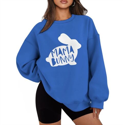 Easter Mama Bunny Sweatshirts for Women Oversized Graphic Pullovers Long Sleeve Crew Neck Tops Plus Size in Saudi Arabia