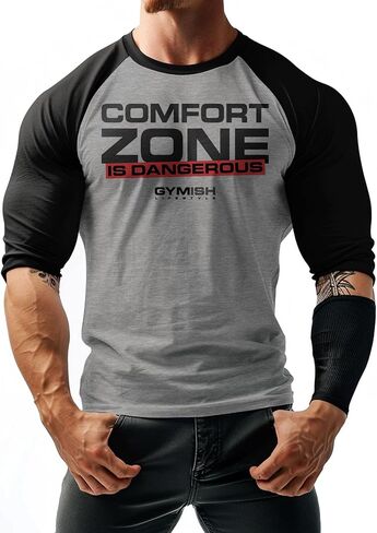 Comfort Zone Weight Lifting Raglan Shirt, Gym Workout 3/4 Sleeve Muscle T-Shirts in Saudi Arabia
