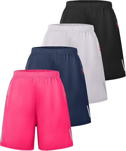 PureChapter الأولاد شورت كرة السلة 4 حزمة سريعة الجافة الرياضية الرياضية الصالة الرياضية مع جيوب الرمز البريدي للأطفال الذين تتراوح أعمارهم بين 8-12 in Kuwait