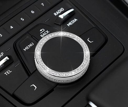 High-end Crystal Interior Modification Bling Rhinestone Stickers 3D Decal Cover Fit for Audi car 2017-2020 A4 A5 (Multimedia knob Cover Size 5.8cm) in Saudi Arabia