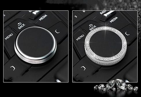 High-end Crystal Interior Modification Bling Rhinestone Stickers 3D Decal Cover Fit for Audi car 2017-2020 A4 A5 (Multimedia knob Cover Size 5.8cm) in Saudi Arabia