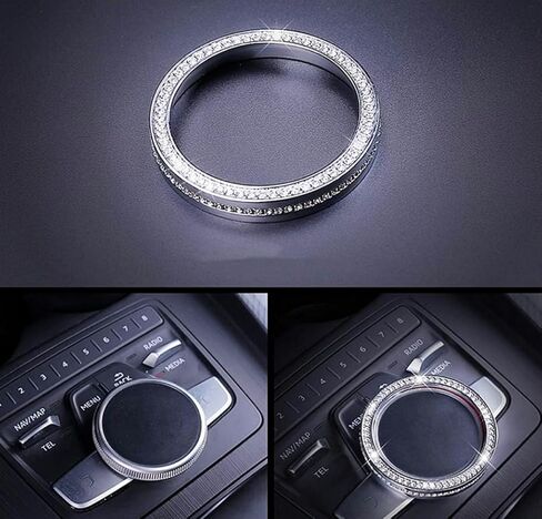 High-end Crystal Interior Modification Bling Rhinestone Stickers 3D Decal Cover Fit for Audi car 2017-2020 A4 A5 (Multimedia knob Cover Size 5.8cm) in Saudi Arabia