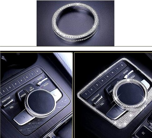 High-end Crystal Interior Modification Bling Rhinestone Stickers 3D Decal Cover Fit for Audi car 2017-2020 A4 A5 (Multimedia knob Cover Size 5.8cm) in Saudi Arabia