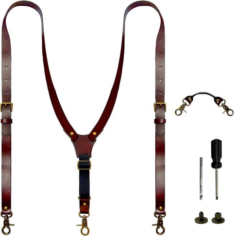 Top Grain Leather Suspenders for Men,0.8“ wide,Adjustable Y-Back Braces Big&Tall with Replaceable Hooks&Tool Accessories Kit,Mens Work Suspenders for Business,Daily Wear,Formal Occasions,Coffee Color in Saudi Arabia