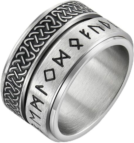 Viking Rune Spinner Ring for Men, Vintage Celtic Knot Band Rings for Men, Stainless Steel Norse Amulet Rings, Size 7-12 in Kuwait