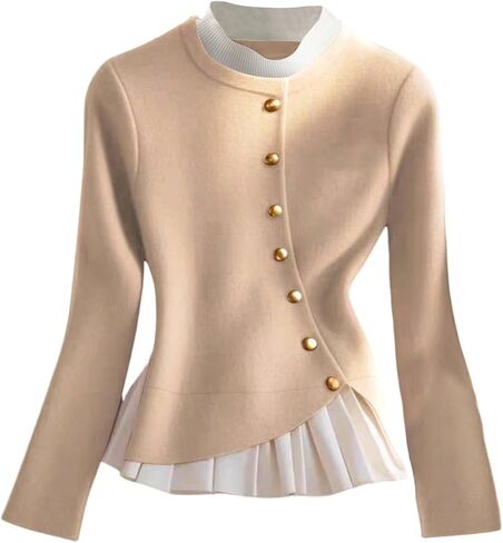 SHENHE Women's Dressy Casual Sweater Mock Neck Pleated Ruffle Gold Button Business Work Sweater in Saudi Arabia