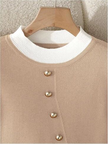 SHENHE Women's Dressy Casual Sweater Mock Neck Pleated Ruffle Gold Button Business Work Sweater in Saudi Arabia