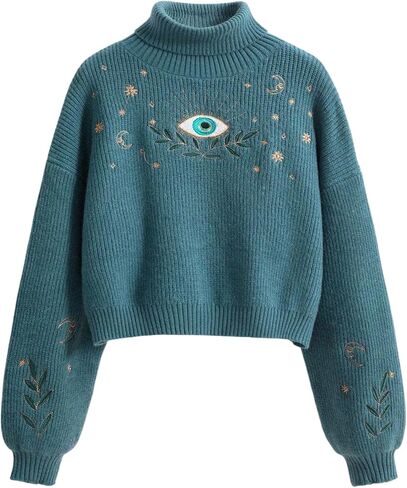 Women's Goth Grunge Crop Sweater Y2K Punk Sweater Halloween Graphic Long Sleeve Knit Pullover Streetwear in Saudi Arabia