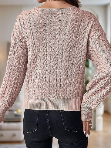 Flamingals Women's Long Sleeve Wrap V Neck Sweater Cropped Slim Fit Solid Cable Knit Sweatshirts in Saudi Arabia