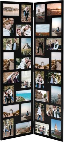 Adeco Black Wood Hinged Folding Screen-Style Collage Picture Photo Frame 32 Openings, 4x6 in Kuwait