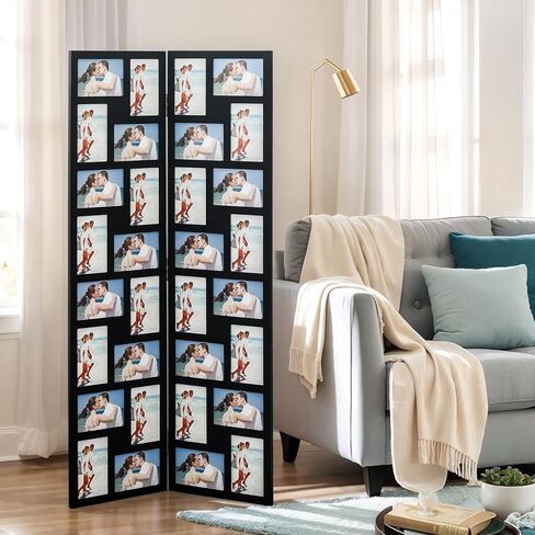 Adeco Black Wood Hinged Folding Screen-Style Collage Picture Photo Frame 32 Openings, 4x6 in Kuwait