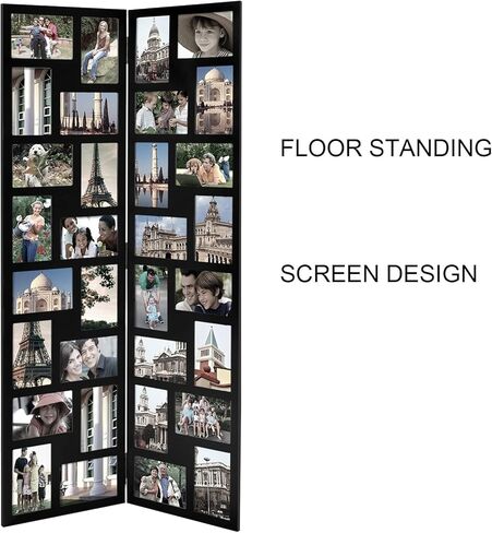 Adeco Black Wood Hinged Folding Screen-Style Collage Picture Photo Frame 32 Openings, 4x6 in Kuwait