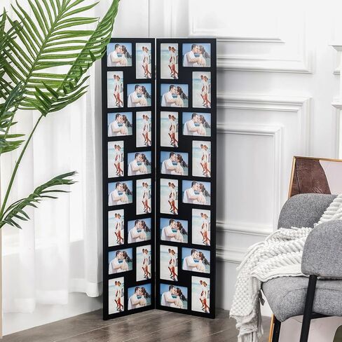 Adeco Black Wood Hinged Folding Screen-Style Collage Picture Photo Frame 32 Openings, 4x6 in Kuwait