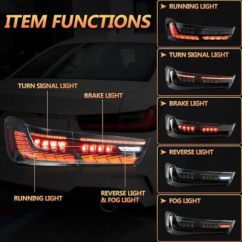 مصابيح خلفية VLAND لسيارة BMW 3 Series G20 330i M340i G80 M3 GTS Sedan 2019-2024، مجموعة المصابيح الخلفية مع إشارة الانعطاف الحمراء وشاشة عرض التنفس، زوج واحد (دخان) in Kuwait