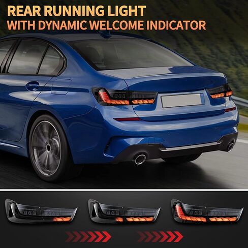 مصابيح خلفية VLAND لسيارة BMW 3 Series G20 330i M340i G80 M3 GTS Sedan 2019-2024، مجموعة المصابيح الخلفية مع إشارة الانعطاف الحمراء وشاشة عرض التنفس، زوج واحد (دخان) in Kuwait