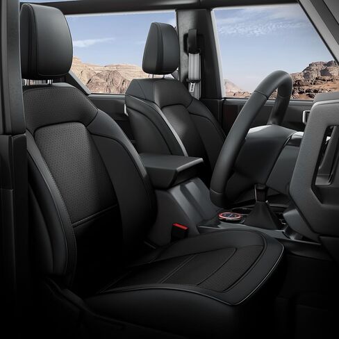 1:1 Custom Fit Seat Covers for Ford Bronco 4 Door 2021 2022 2023 2024, Luxury Waterproof Full Set Faux Leather Seat Cover for Ford Bronco 4 Door Without Rear Cup Holder - BlackGrey in Kuwait