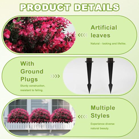 Artificial Rose Boxwood Topiary Ball Bush for Outdoor with Ground Spike, UV Resistant Faux Greenery Shrubs, Fake Plants for Garden, Yard, Porch, Patio Decor 2pcs 25" Outdoor Faux Plants in Saudi Arabia