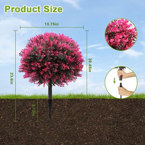 Artificial Rose Boxwood Topiary Ball Bush for Outdoor with Ground Spike, UV Resistant Faux Greenery Shrubs, Fake Plants for Garden, Yard, Porch, Patio Decor 2pcs 25" Outdoor Faux Plants in Saudi Arabia