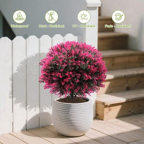Artificial Rose Boxwood Topiary Ball Bush for Outdoor with Ground Spike, UV Resistant Faux Greenery Shrubs, Fake Plants for Garden, Yard, Porch, Patio Decor 2pcs 25" Outdoor Faux Plants in Saudi Arabia