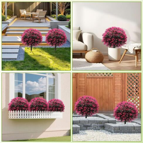 Artificial Rose Boxwood Topiary Ball Bush for Outdoor with Ground Spike, UV Resistant Faux Greenery Shrubs, Fake Plants for Garden, Yard, Porch, Patio Decor 2pcs 25" Outdoor Faux Plants in Saudi Arabia