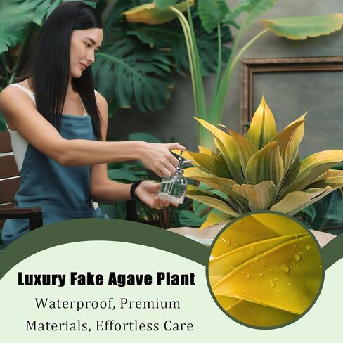 Artificial Agave Plants, Realistic UV Resistant Fake Aesthetic Plants for Outdoor Indoor, Home Decor for Garden, Porch, Doorway, Patio (2PCS, Yellow, Small) in Saudi Arabia