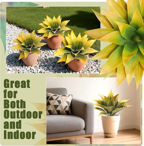 Artificial Agave Plants, Realistic UV Resistant Fake Aesthetic Plants for Outdoor Indoor, Home Decor for Garden, Porch, Doorway, Patio (2PCS, Yellow, Small) in Saudi Arabia