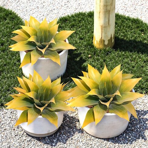Artificial Agave Plants, Realistic UV Resistant Fake Aesthetic Plants for Outdoor Indoor, Home Decor for Garden, Porch, Doorway, Patio (2PCS, Yellow, Small) in Saudi Arabia