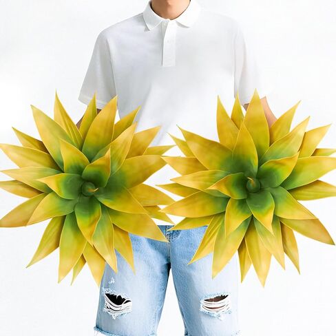 Artificial Agave Plants, Realistic UV Resistant Fake Aesthetic Plants for Outdoor Indoor, Home Decor for Garden, Porch, Doorway, Patio (2PCS, Yellow, Small) in Saudi Arabia