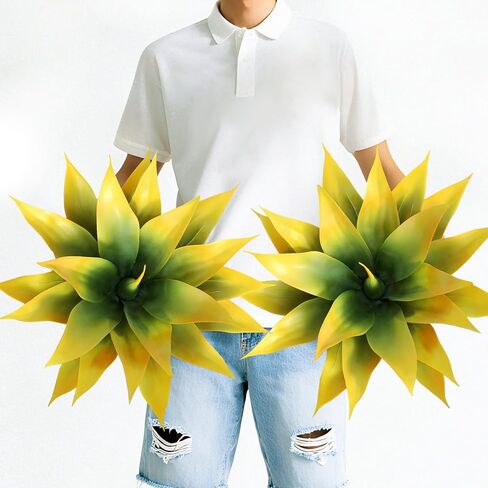 Artificial Agave Plants, Realistic UV Resistant Fake Aesthetic Plants for Outdoor Indoor, Home Decor for Garden, Porch, Doorway, Patio (2PCS, Yellow, Small) in Saudi Arabia