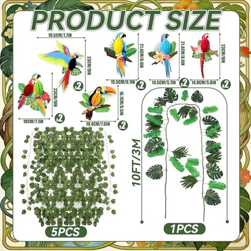 Jungle Party Decorations Rainforest Theme Hanging Tropical Birds Honeycomb Paper Cutouts Artificial Ivy Fake Vines Palm Leaves for Safari Indoor Outdoor Jungle Birthday Party Classroom Decor in Kuwait