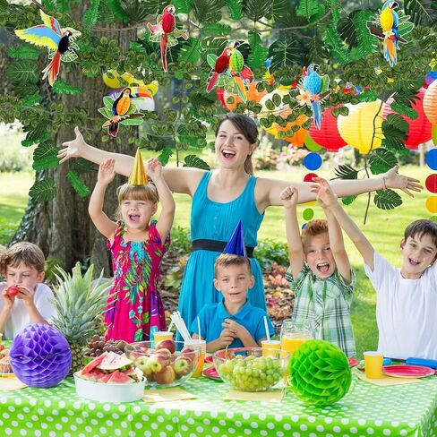Jungle Party Decorations Rainforest Theme Hanging Tropical Birds Honeycomb Paper Cutouts Artificial Ivy Fake Vines Palm Leaves for Safari Indoor Outdoor Jungle Birthday Party Classroom Decor in Kuwait