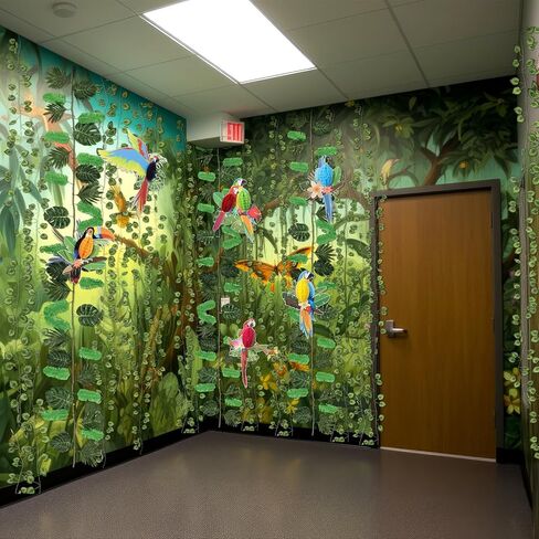 Jungle Party Decorations Rainforest Theme Hanging Tropical Birds Honeycomb Paper Cutouts Artificial Ivy Fake Vines Palm Leaves for Safari Indoor Outdoor Jungle Birthday Party Classroom Decor in Kuwait