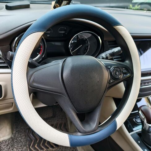 Breathable Perforated Leather Steering Wheel Cover, Universal 15-inch car Steering Wheel Grip, Soft and Comfortable, Breathable and Non-Slip, Suitable for sedans, Vans, SUVs (Black) in Kuwait