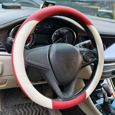 Breathable Perforated Leather Steering Wheel Cover, Universal 15-inch car Steering Wheel Grip, Soft and Comfortable, Breathable and Non-Slip, Suitable for sedans, Vans, SUVs (Black) in Saudi Arabia