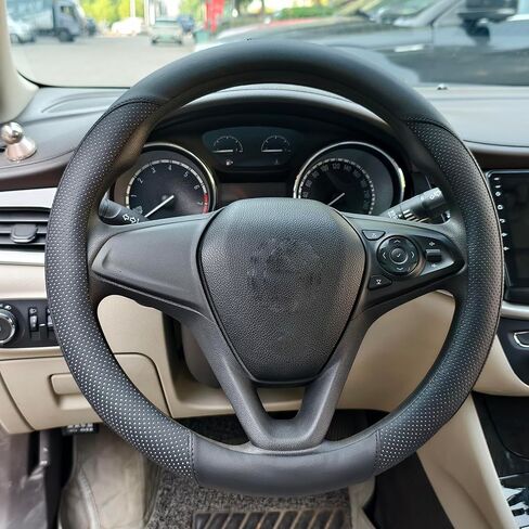 Breathable Perforated Leather Steering Wheel Cover, Universal 15-inch car Steering Wheel Grip, Soft and Comfortable, Breathable and Non-Slip, Suitable for sedans, Vans, SUVs (Black) in Saudi Arabia
