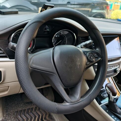 Breathable Perforated Leather Steering Wheel Cover, Universal 15-inch car Steering Wheel Grip, Soft and Comfortable, Breathable and Non-Slip, Suitable for sedans, Vans, SUVs (Black) in Saudi Arabia