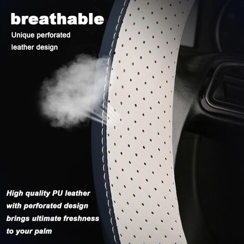 Breathable Perforated Leather Steering Wheel Cover, Universal 15-inch car Steering Wheel Grip, Soft and Comfortable, Breathable and Non-Slip, Suitable for sedans, Vans, SUVs (Black) in Saudi Arabia