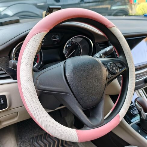 Breathable Perforated Leather Steering Wheel Cover, Universal 15-inch car Steering Wheel Grip, Soft and Comfortable, Breathable and Non-Slip, Suitable for sedans, Vans, SUVs (Black) in Saudi Arabia