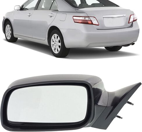 Side Mirror Replacement For 2007 2008 2009 2010 2011 Toyota Camry LE SE XLE Hybrid - Driver Side Mirror Includes Clear Lens, Housing, Cover - Black Color, Paintable, Power Glass in Saudi Arabia