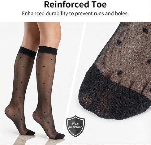 4 Pairs Pattern Knee High Stockings for Women, Dot Sheer Thin Socks, Elegant Design and Stretchy Breathable Knee High Socks for Summer, Party, Various Occasions, Black & White & Gray & Skin Tone in Saudi Arabia