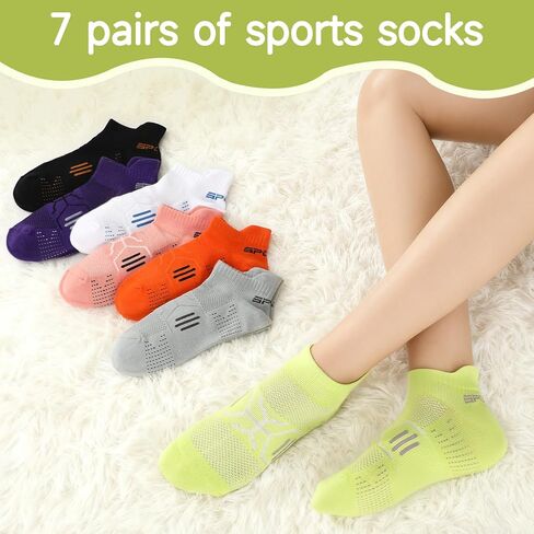 7 Pairs Running Ankle Socks for Women, Thin Mesh Odor-resistant Athletic Cotton Low Cut Socks in Saudi Arabia