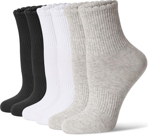 CS CELERSPORT Mini Crew Ankle Socks for Women With Scalloped Top Design Casual Cotton Socks 6 Pairs in Kuwait